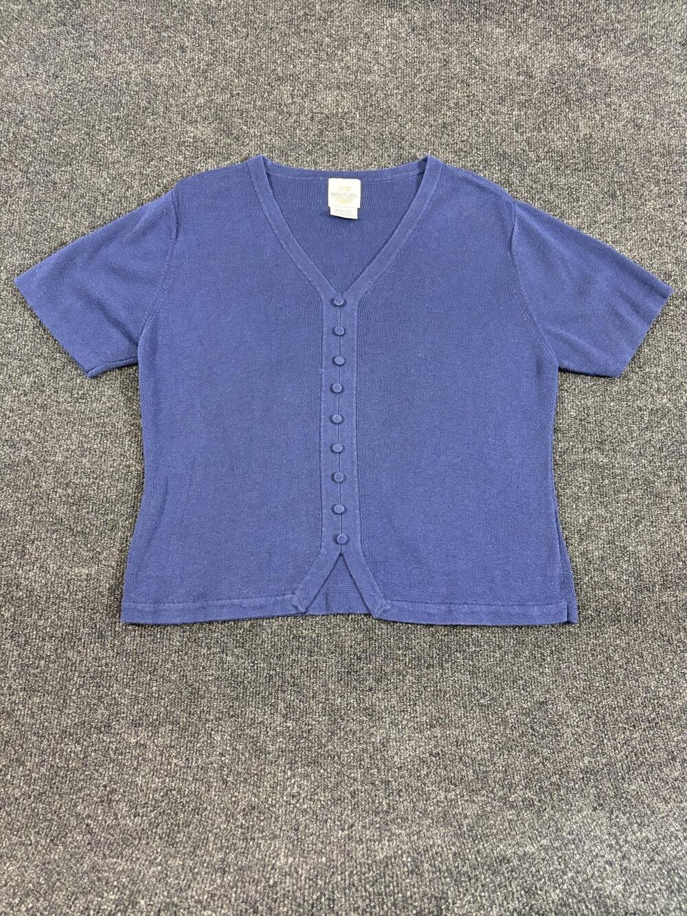 Bentley Cardigan Womens XL Blue V Neck Short Sleeve Button Front Lightweight